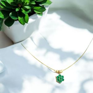 AD Flower Pendant In Invisible Wire ,Green