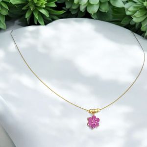 AD Flower Pendant In Invisible Wire ,Pink
