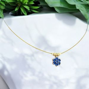 AD Flower Pendant In Invisible Wire ,Navy Blue 