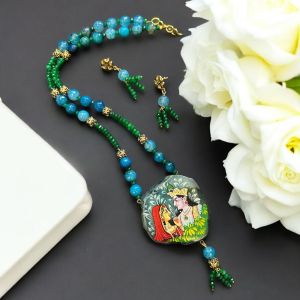 Radha krishna hand painted on Spacer Beads with matching onyx beads