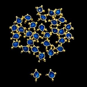 Jadau drops, 4 holes, Royal Blue, Sold by 1 pc