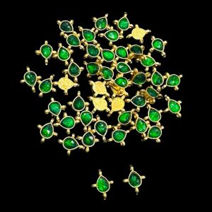Jadau drops, 4 holes, Green, Sold by 1 pc
