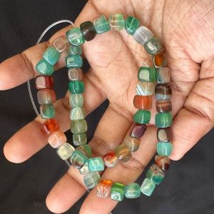 Natural Square Agate Beads, 8mm, Multicolor (Double Shade)