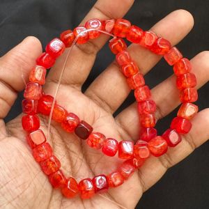 Natural Square Agate Beads, 8mm,Orange (Double Shade)