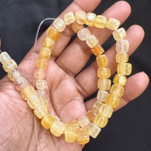 Natural Square Agate Beads, 8mm,Light Mustard Yellow and white(Double Shade)
