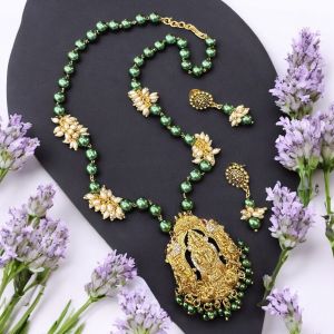 Glass pearls Neklace  with Antique gold Perumal pendant 