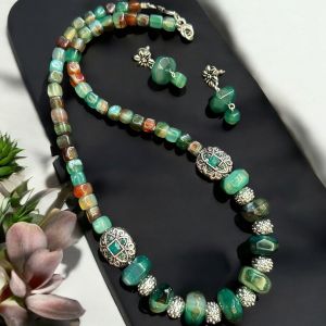 Onyx Beads Necklace – Handcrafted with victorian spacers - A Gemstone Jewellery