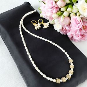 Fresh water pearl necklace with zircon stone
