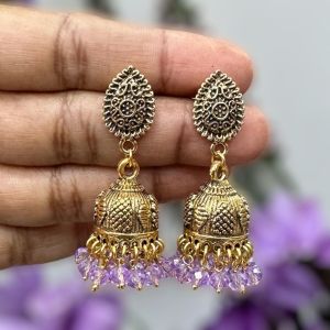 Antique Gold Jhumkas, Lavender 