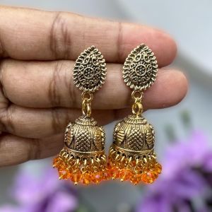 Antique Gold Jhumkas, Orange