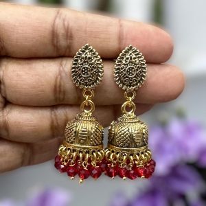 Antique Gold Jhumkas, Red