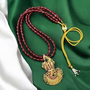 Jadau Kanchi Kamakshi Pendant with Quartz Beads Necklace