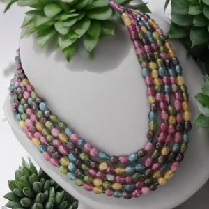 Quartz Necklace, Multi tourmaline colour, 5 layers