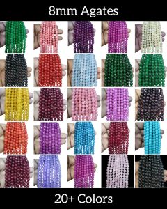 Agate Beads, Round, 8mm,Assorted,Pack of 17 strings
