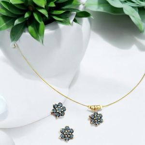 AD Flower Pendant In Invisible Wire with Earrings ,Black