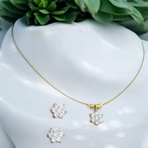 AD Flower Pendant In Invisible Wire with Earrings ,Crystal White
