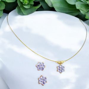 AD Flower Pendant In Invisible Wire with Earrings ,Lavender