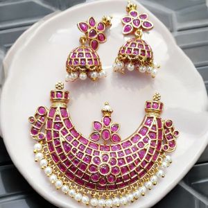 Kemp Pendant with Jhumkas,Pink