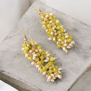 Agate and Pearl Dangler Earrings Yellow