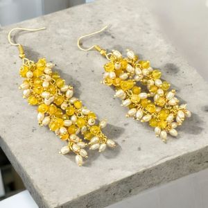 Agate and Pearl Dangler Earrings Yellow