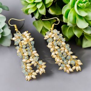Agate and Pearl Dangler Earrings Spring Blue