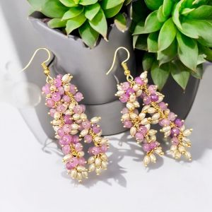 Agate and Pearl Dangler Earrings Lavender
