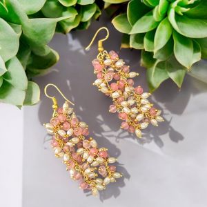 Agate and Pearl Dangler Earrings Light Pink