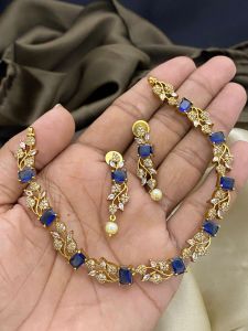 CZ Necklace ,Dark Blue, with back chain