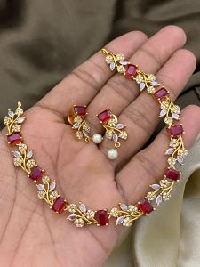 CZ Necklace ,Red, with back chain