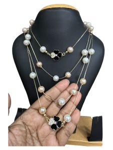 Fancy Pearl Necklace, 4 in 1 Necklace,Cream and Rose Gold