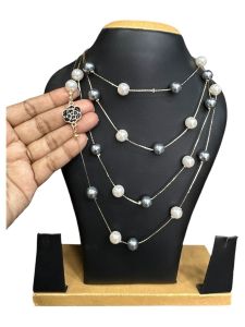Fancy Pearl Necklace, 4 in 1 Necklace,Cream and Grey