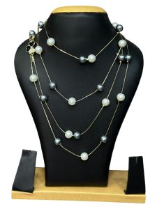 Fancy Pearl Necklace, 4 in 1 Necklace,Cream and Grey