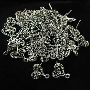 Earstud Post - Antique Silver, Heart, Pack Of 5 Pairs