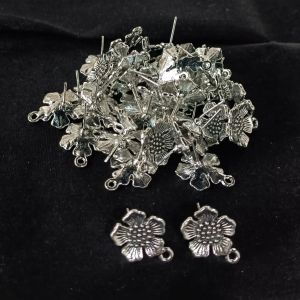 Earstud Post - Antique Silver,Flower, Pack Of 5 Pairs