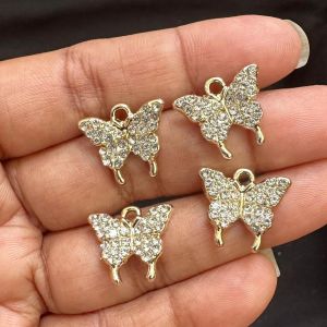 Rhinestone Charms, Butterfly,Gold Finish,White,Pack Of 4 Pieces