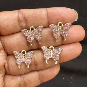 Rhinestone Charms, Butterfly,Gold Finish,Pink,Pack Of 4 Pieces