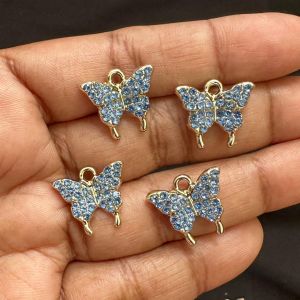 Rhinestone Charms, Butterfly,Gold Finish,Blue,Pack Of 4 Pieces
