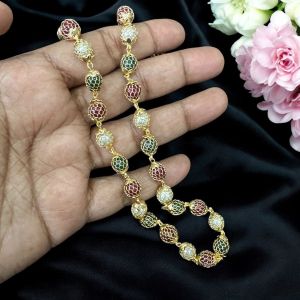 Pearl Mala with filigree caged pearls,Multicolor