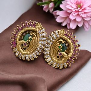Matt Gold Cz Stone Peacock Stud