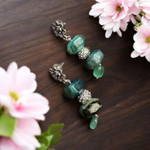 Agate Rondelle Earrings,Green