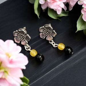 Agate Earrings,Black and Yellow
