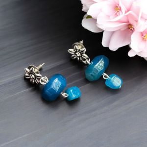 Agate Rondelle Earrings,Sky Blue