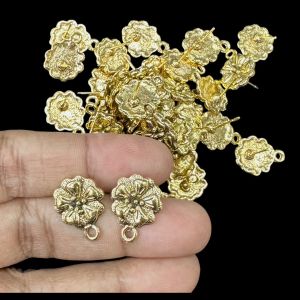 Earstud Post - Antique Gold,Flower, Pack Of 5 Pairs