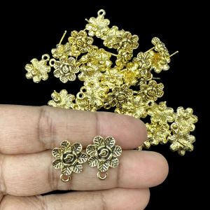 Earstud Post - Antique Gold, flower(Rose), Pack Of 5 Pairs
