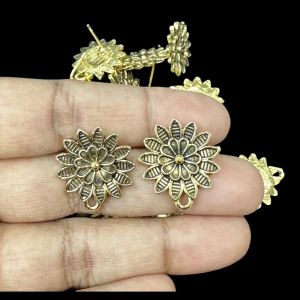 Earstud Post - Antique Gold,Flower, Pack Of 5 Pairs