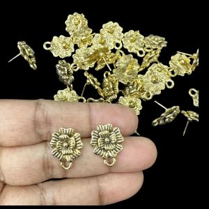 Earstud Post - Antique Gold,Flower, Pack Of 5 Pairs