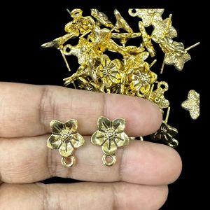 Earstud Post - Antique Gold,Flower, Pack Of 5 Pairs
