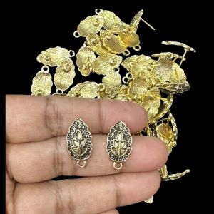 Earstud Post - Antique Gold,Leaf, Pack Of 5 Pairs