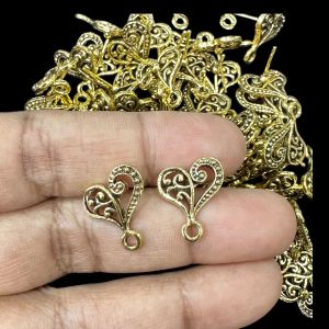 Earstud Post - Antique Gold, Heart, Pack Of 5 Pairs