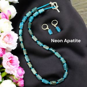 Gemstone Cylinder beads necklace,Neon Apatite